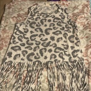 Peach Love California Gray Leopard Fringe Tank Top